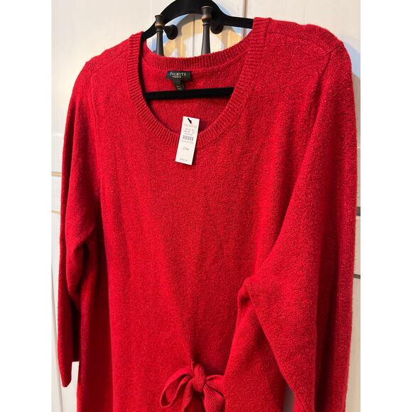 Talbots Red Side Tie Shimmer Shift Sweater Dress NWT Holiday Sparkle 2XP - Picture 3 of 9